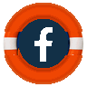The Facebook 'f' logo inside a white-striped orange life preserver.