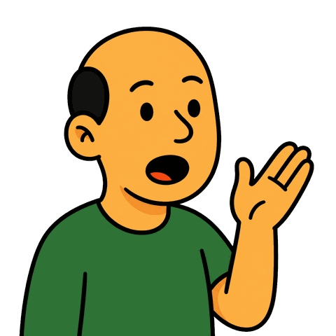 A bald man in a green shirt holding his hand up speaking.