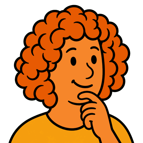 A woman with curly orange hair wearing a yellow shirt rests her hand on her chin.