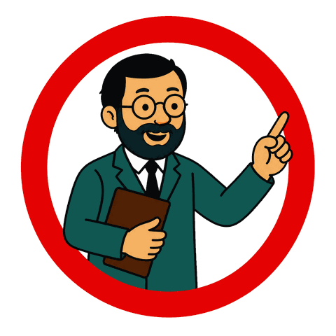 A red circle surrounds a man with a beard in a green suit pointing while holding a clipboard.