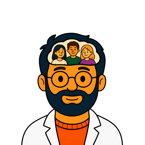 A man with a black beard and glasses has a glowing outline of three people inside his head.
