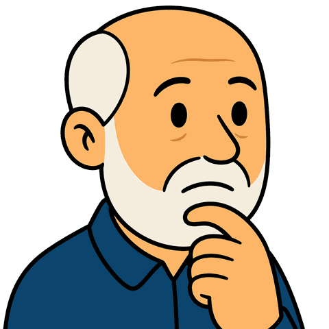 A balding older man with a white beard in a blue shirt rests his hand on his chin.