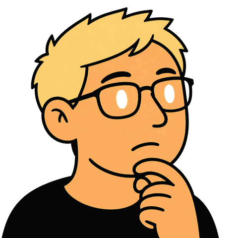 A man with blonde hair and glasses in a black shirt rests his hand on his chin.